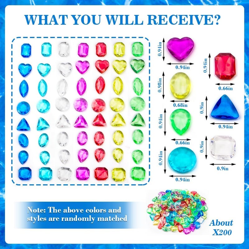 Prehalpty Store 200 Pcs Gemstones for Kids, 7 Styles 1" Plastic Gems Treasure Hunt Toys,Pirate Treasure Mermaid Swim Toys,Fake Gems for Vase Fillers - Image 3